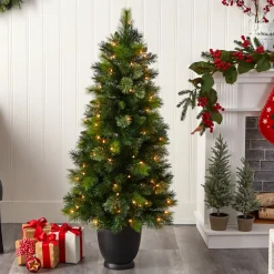 Outlet The Holiday Aisle 4' 6" H Green Realistic Artificial Pine Cashmere Christmas Tree With 100 Led Lights
