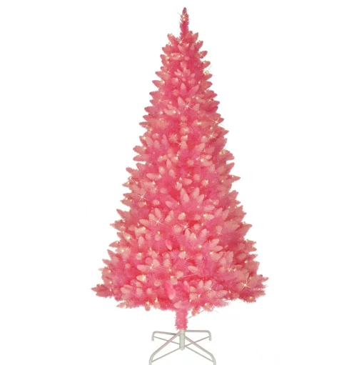 Hot The Holiday Aisle 6' 5" H Pink Realistic Artificial Spruce Flocked/Frosted Christmas Tree With 300 Incandescent Steady/Constant Lights