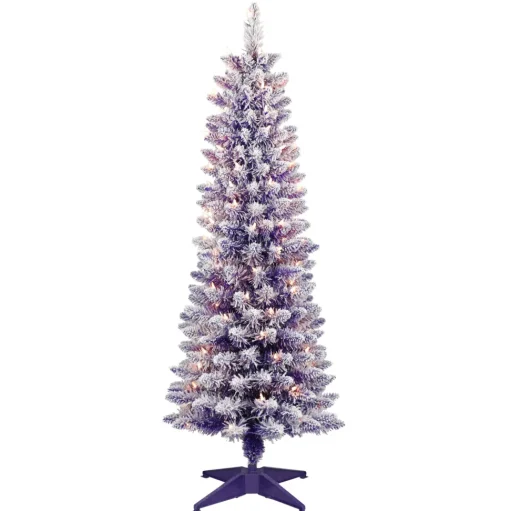 Clearance The Holiday Aisle 4' 6" H Purple Flocked/Frosted Christmas Tree With 100 Lights