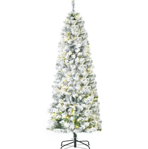 Fashion The Holiday Aisle 5' 10" H Slender White/Green Flocked Christmas Tree With 250 Led Lights