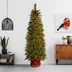 Fashion Three Posts 6' Green Artificial Pine Christmas Tree With 200 Lights And Pinecones/Berries