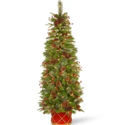 Fashion Three Posts 6' Green Artificial Pine Christmas Tree With 200 Lights And Pinecones/Berries