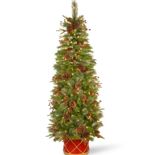 Fashion Three Posts 6' Green Artificial Pine Christmas Tree With 200 Lights And Pinecones/Berries
