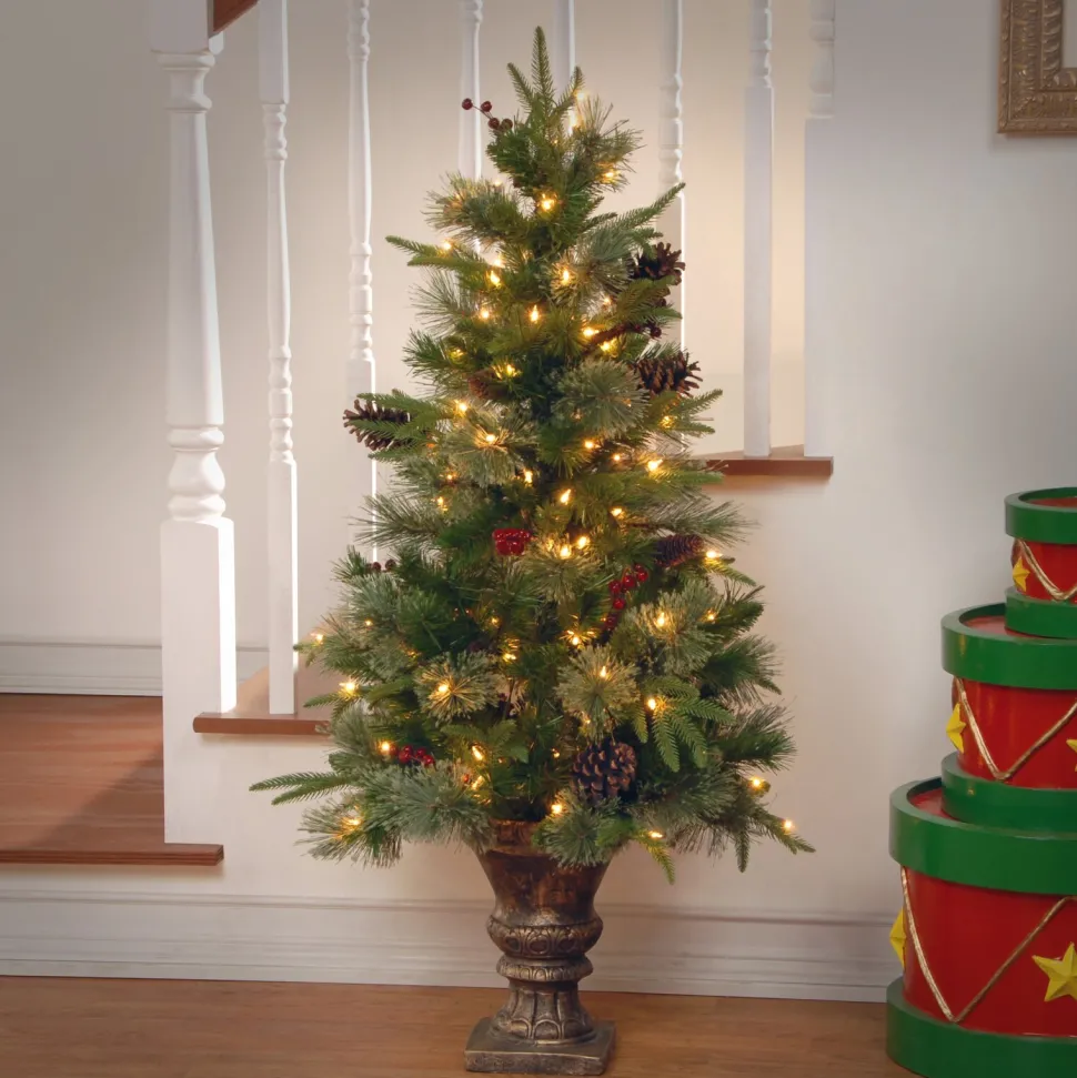Online Three Posts 4' Green Spruce Christmas Tree With 100 Clear/White Lights
