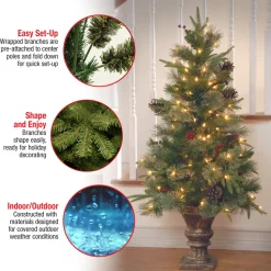 Online Three Posts 4' Green Spruce Christmas Tree With 100 Clear/White Lights