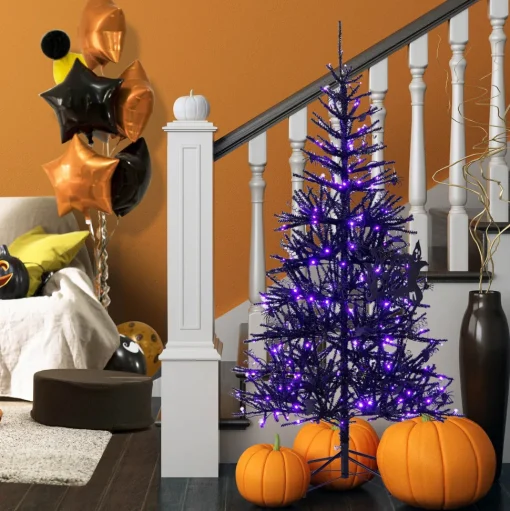 Flash Sale The Holiday Aisle 72" H Black Pine Feather Christmas Tree With 250 Led Lights