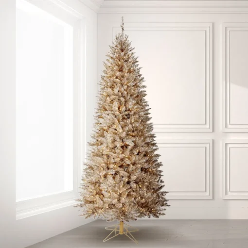Outlet The Holiday Aisle 7'6" H Champagne Realistic Artificial Fir Christmas Tree With 750 Led Lights And Flowers