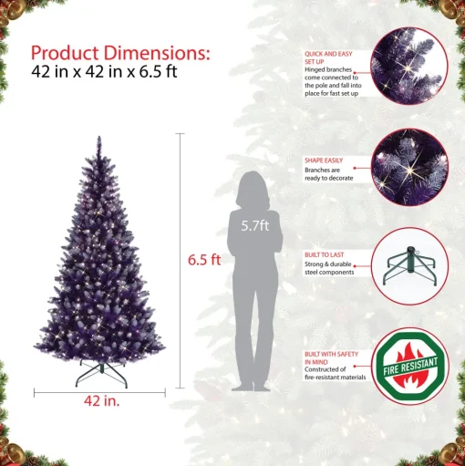 Best The Holiday Aisle 6.5' H Full Purple Artificial Spruce Cashmere Christmas Tree With 300 Lights
