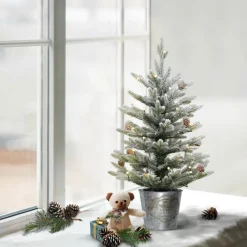Outlet The Holiday Aisle 2' H Green Most Realistic Artificial Pine Frosted Christmas Tree With 35 Led Lights And Pinecones
