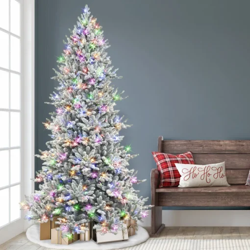 Discount The Holiday Aisle 7'5" H Green Realistic Artificial Fir Flocked/Frosted Christmas Tree With 700 Led Color Changing/Combination Lights
