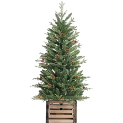 Cheap Three Posts 48' H Green Realistic Artificial Fir Christmas Tree With 100 Lights And Pinecones