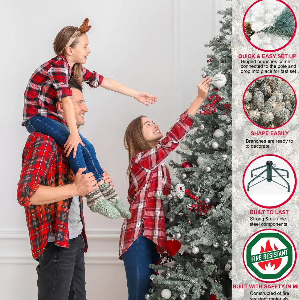 Fashion The Holiday Aisle 4'6" H Green Realistic Artificial Spruce Frosted Christmas Tree With 200 Lights