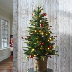 Flash Sale The Holiday Aisle 48" H Green Realistic Artificial Fir Flocked/Frosted Christmas Tree With Led 70 Lights And Ball Ornaments/Berries