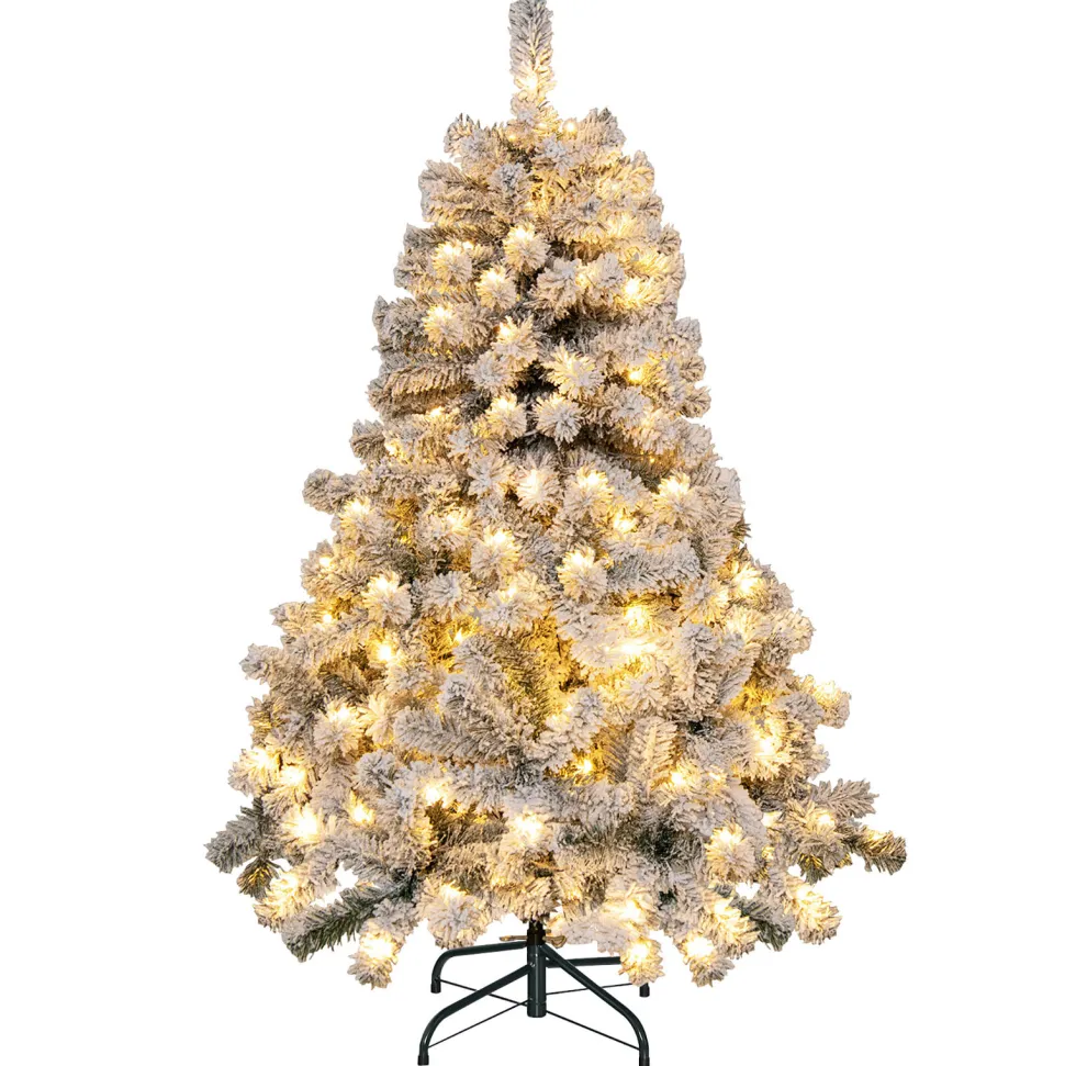 Best The Holiday Aisle 4.5' H Green/White Flocked Christmas Tree With 150 Led Lights