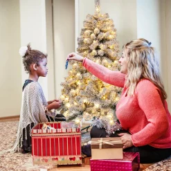 Best The Holiday Aisle 4.5' H Green/White Flocked Christmas Tree With 150 Led Lights