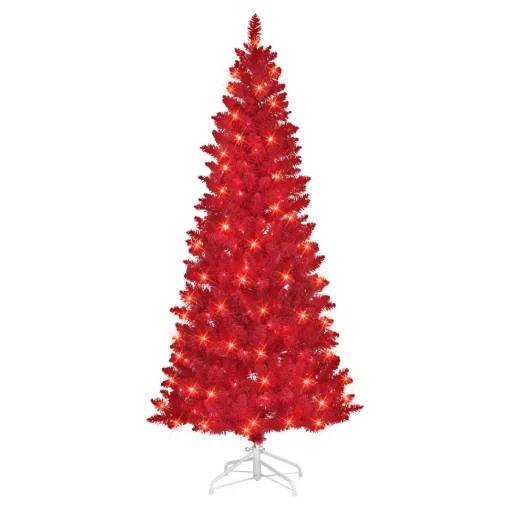 Online The Holiday Aisle 6'5" H Red Fir Flocked/Frosted Christmas Tree With 200 Lights