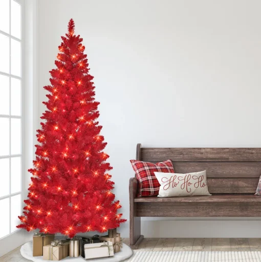 Online The Holiday Aisle 6'5" H Red Fir Flocked/Frosted Christmas Tree With 200 Lights