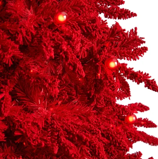 Flash Sale The Holiday Aisle 8' H Red Fir Flocked/Frosted Christmas Tree With 700 Led Lights