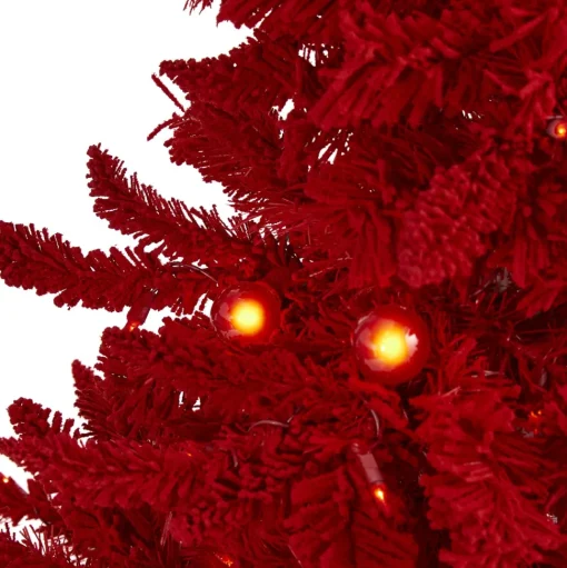 Flash Sale The Holiday Aisle 8' H Red Fir Flocked/Frosted Christmas Tree With 700 Led Lights