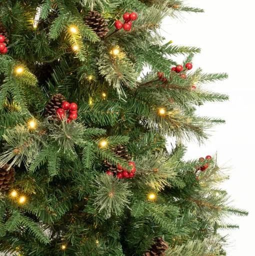 Sale The Holiday Aisle 72" H Regular Realistic Artificial Pvc And Pe Blend Pine Christmas Tree 200 Led Steady/Constant Lights And Berries