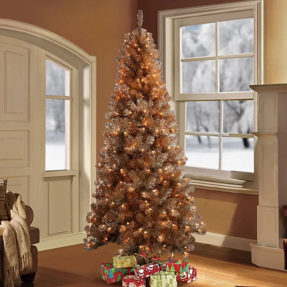 Best The Holiday Aisle 78" H Rose Gold Realistic Pine Christmas Tree With 400 Incandescent Steady/Constant Lights