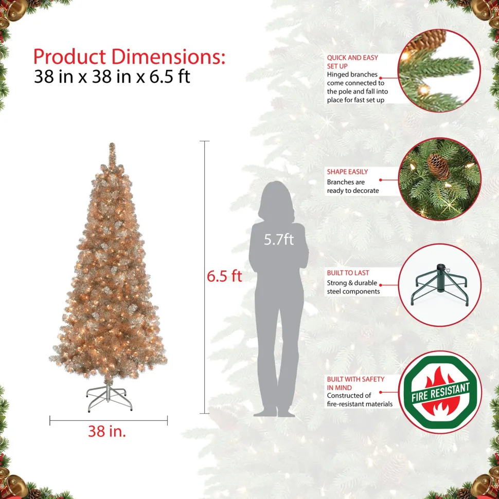 Best The Holiday Aisle 78" H Rose Gold Realistic Pine Christmas Tree With 400 Incandescent Steady/Constant Lights