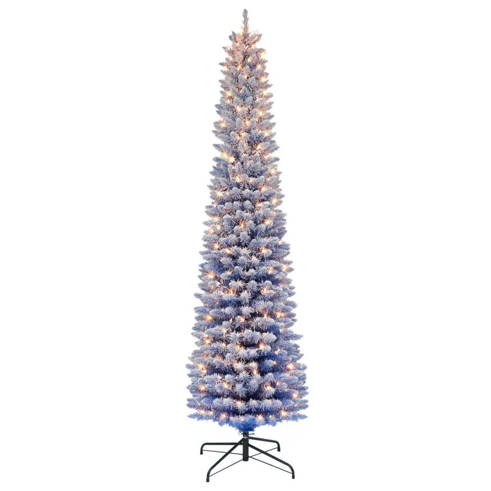 Discount The Holiday Aisle 78" H Slender Blue Fir Flocked/Frosted Christmas Tree With 200 Lights