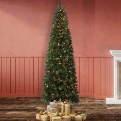 Clearance Haute Decor 7'6" H Slender Green Artificial Spruce Christmas Tree With 700 Led Lights