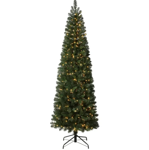 Clearance Haute Decor 7'6" H Slender Green Artificial Spruce Christmas Tree With 700 Led Lights