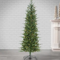 Fashion The Holiday Aisle 6'5" H Slender Green Realistic Artificial Pine Christmas Tree With 150 Lights
