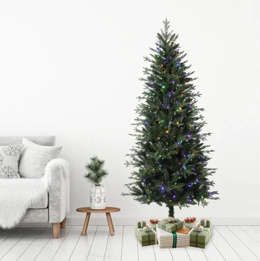 Fashion Haute Decor 6'6" H Slender Green Realistic Artificial Fir Christmas Tree With 350 Led Color Changing/Combination Lights