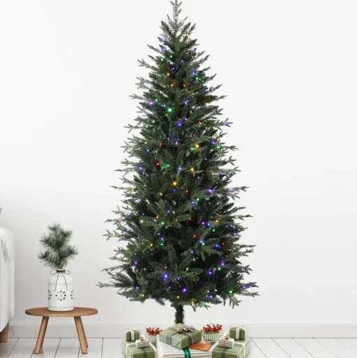 Fashion Haute Decor 6'6" H Slender Green Realistic Artificial Fir Christmas Tree With 350 Led Color Changing/Combination Lights