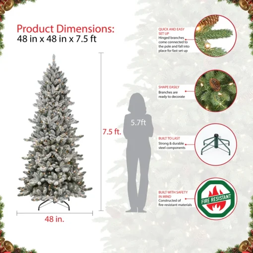Fashion Sand & Stable 7'6" H Slender Green Spruce Frosted Christmas Tree With 400 Lights