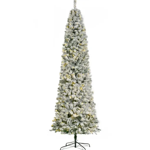 Store The Holiday Aisle 9' H Slender Green/White Flocked/Frosted Christmas Tree With 350 Led Lights