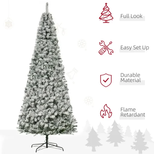 Store The Holiday Aisle 9' H Slender Green/White Flocked/Frosted Christmas Tree With 350 Led Lights
