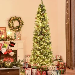 Shop The Holiday Aisle 7'6" H Slender Green/White Flocked/Frosted Christmas Tree With 300 Led Lights