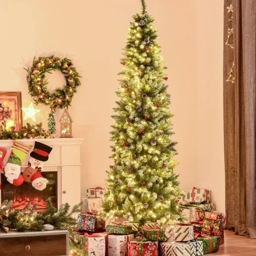 Shop The Holiday Aisle 7'6" H Slender Green/White Flocked/Frosted Christmas Tree With 300 Led Lights