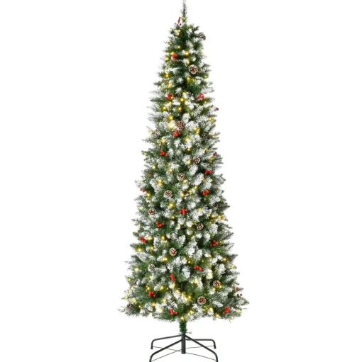 Shop The Holiday Aisle 7'6" H Slender Green/White Flocked/Frosted Christmas Tree With 300 Led Lights