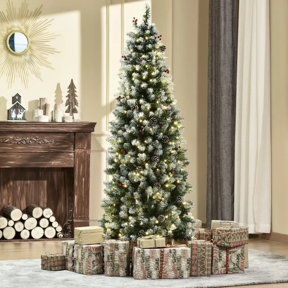 Clearance The Holiday Aisle 6' H Slender Green/White Flocked/Frosted Christmas Tree With 300 Led Lights