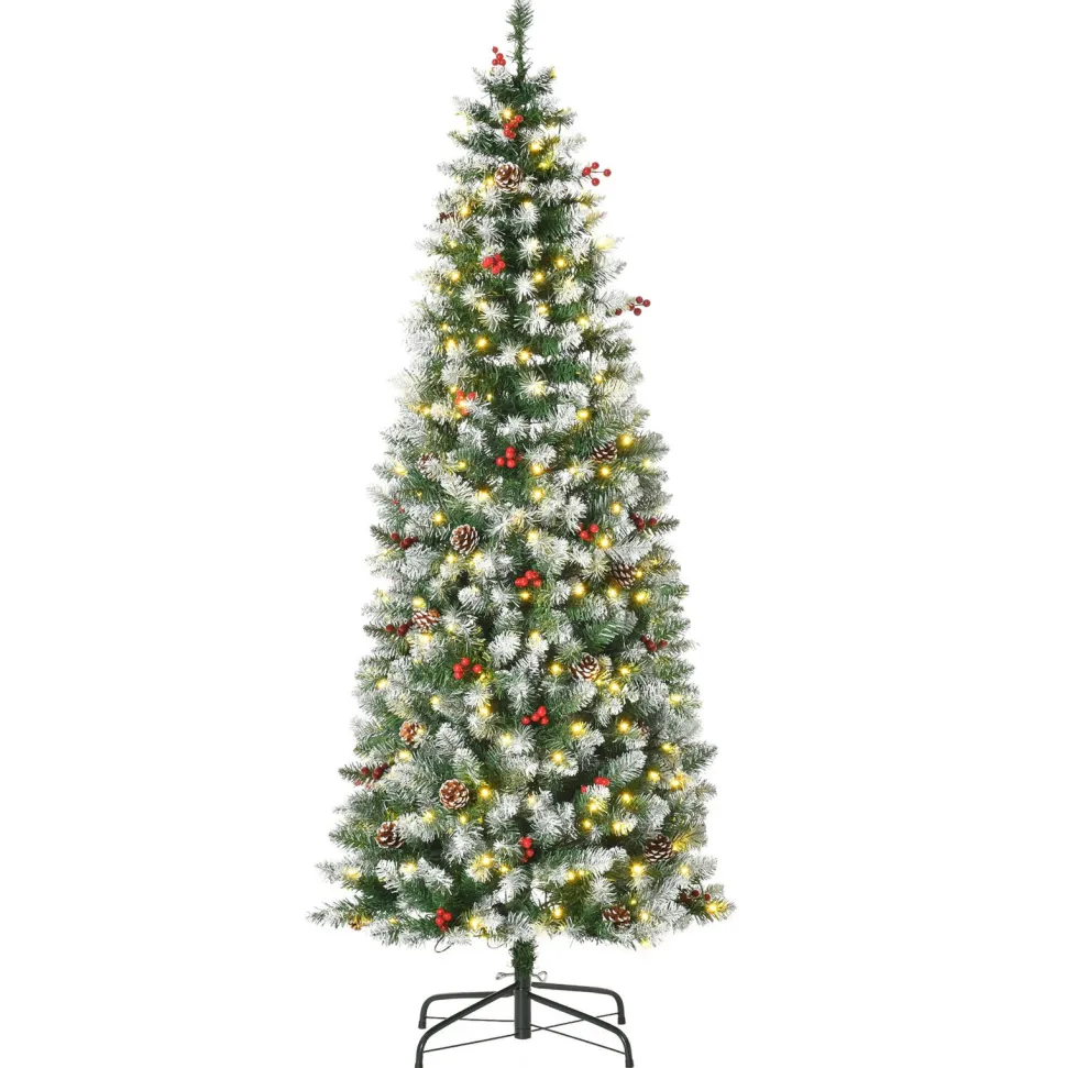 Clearance The Holiday Aisle 6' H Slender Green/White Flocked/Frosted Christmas Tree With 300 Led Lights