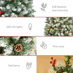 Clearance The Holiday Aisle 6' H Slender Green/White Flocked/Frosted Christmas Tree With 300 Led Lights