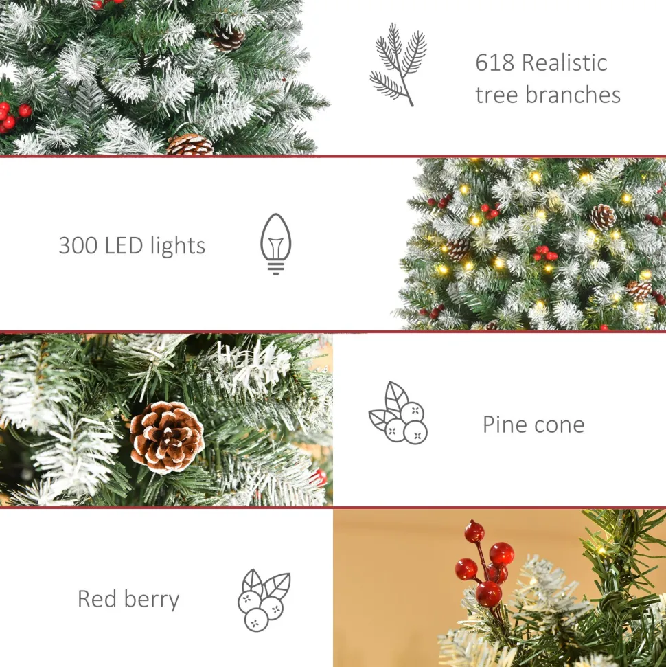 Clearance The Holiday Aisle 6' H Slender Green/White Flocked/Frosted Christmas Tree With 300 Led Lights