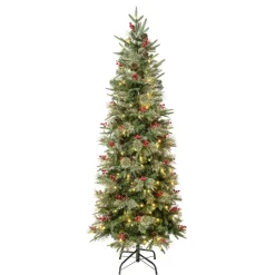 Sale The Holiday Aisle 72" H Slender Realistic Artificial Pvc And Pe Blend Pine Christmas Tree 200 Led Steady/Constant Lights And Berries