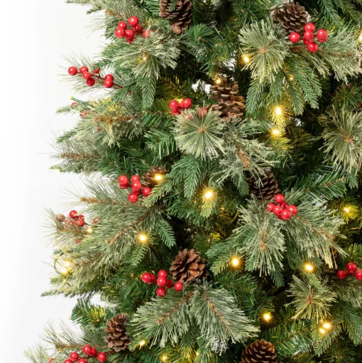 Sale The Holiday Aisle 72" H Slender Realistic Artificial Pvc And Pe Blend Pine Christmas Tree 200 Led Steady/Constant Lights And Berries