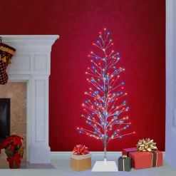 Best The Holiday Aisle 5' H Slender Silver Cedar Christmas Tree With 180 Led Lights