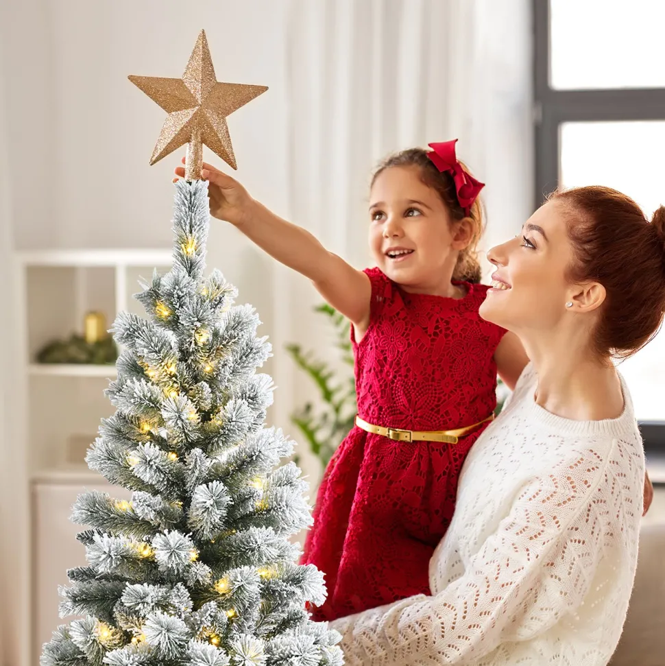 Best Sale The Holiday Aisle 72" H White Pine Flocked/Frosted Christmas Tree With 200 Led Lights