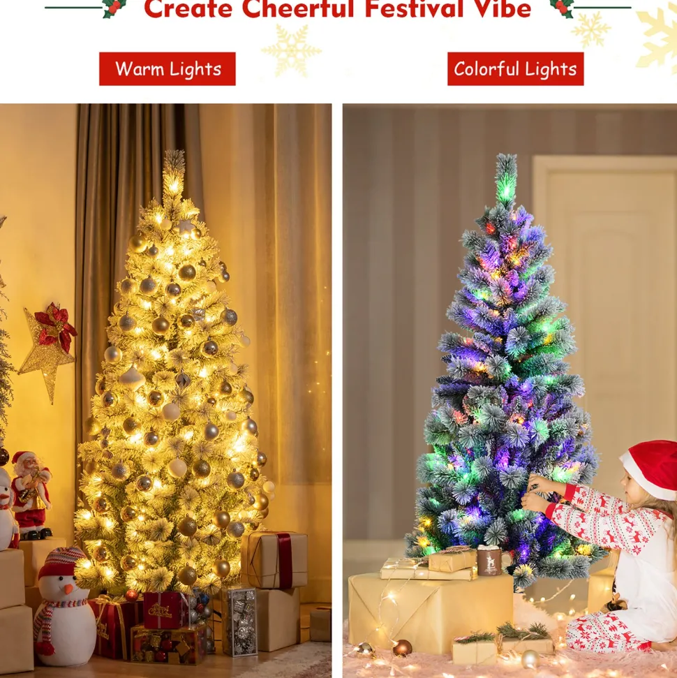 Best Sale The Holiday Aisle 72" H White Pine Flocked/Frosted Christmas Tree With 200 Led Lights