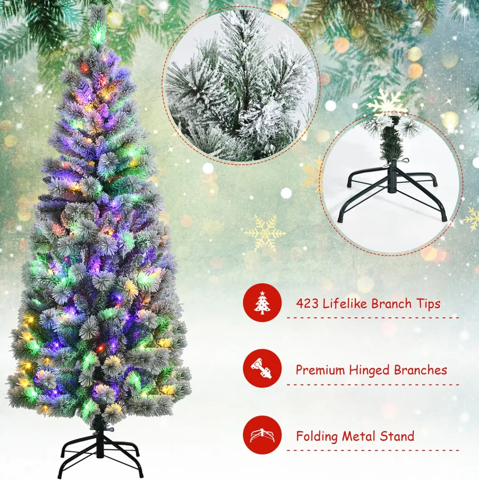 Best Sale The Holiday Aisle 72" H White Pine Flocked/Frosted Christmas Tree With 200 Led Lights