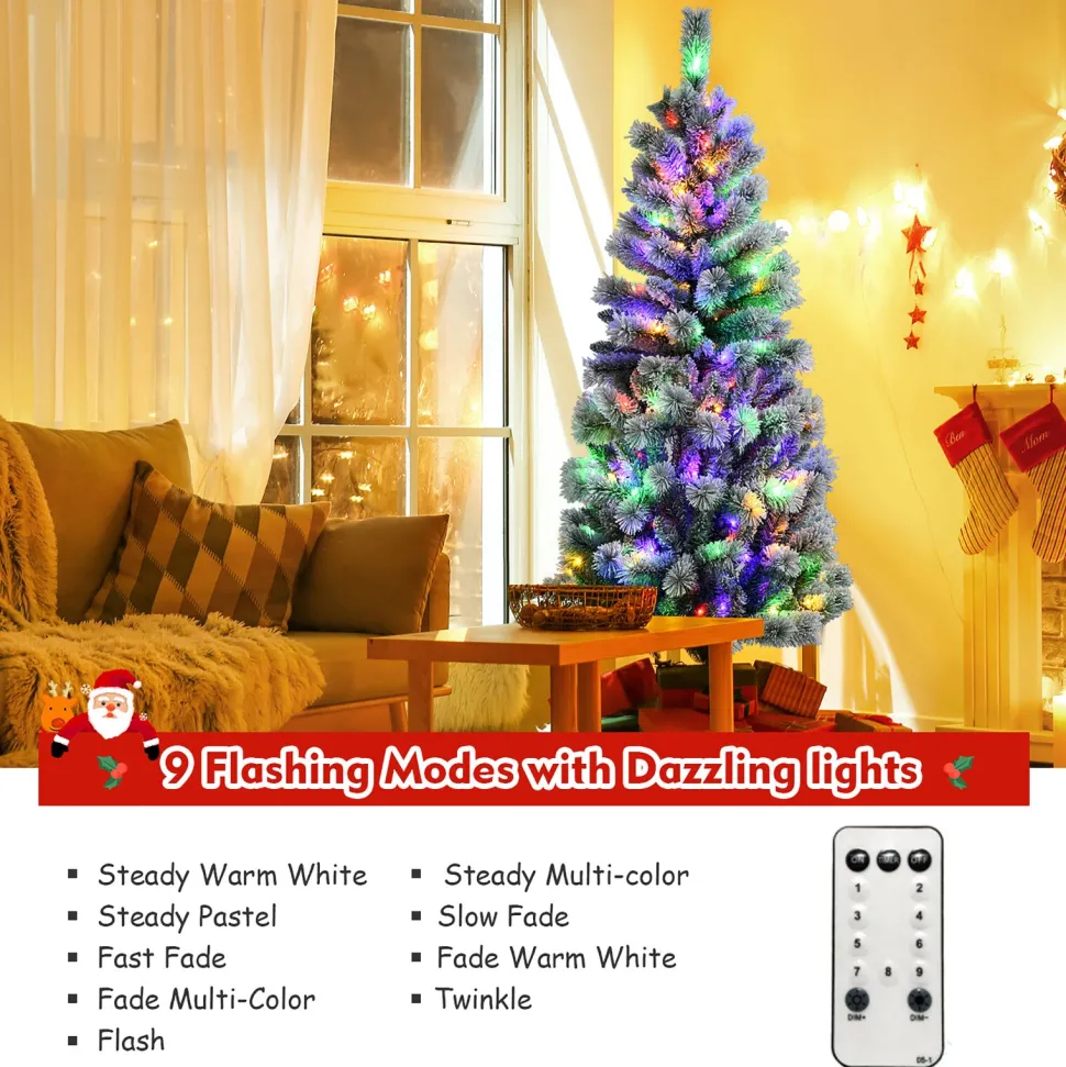 Best Sale The Holiday Aisle 72" H White Pine Flocked/Frosted Christmas Tree With 200 Led Lights