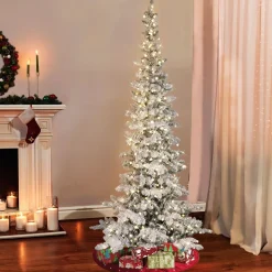Outlet The Holiday Aisle 7.5' H White/Green Realistic Artificial Pine Flocked/Frosted Christmas Tree With 400 Lights Led